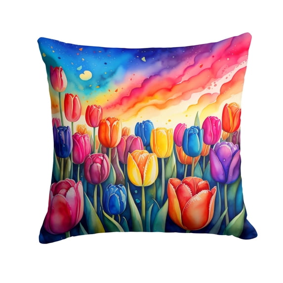 Colorful Tulips Fabric Decorative Pillow 14 in x 14 in