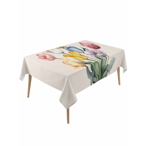 Colorful Tulips Floral Table Cloth, Waterproof Tablecloth for Rectangle Tables, Modern Art Watercolor Pastoral Reusable Washable Fabric Table Cover for Restaurant Kitchen Dining Tables 60"x120"