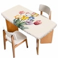 thumbnail image 1 of Colorful Tulips Floral Table Cloths for 5 Foot Rectangle Tables, Modern Art Watercolor Pastoral Patio Waterproof Elastic Fitted Tablecloths, Washable Rectangular Table Cover for Camping, 1 of 8