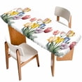 thumbnail image 1 of Colorful Tulips Floral Table Cloths for 8 Foot Rectangle Tables, Modern Art Watercolor Farmhouse Patio Waterproof Elastic Fitted Tablecloths, Washable Rectangular Table Cover for Camping, 1 of 8