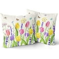 thumbnail image 1 of Colorful Tulips Flowers Pillow Covers 16x16 Inch Set of 2,Watercolor Floral Throw Pillow Case Spring Summer Decorative Couch Cushion Cover for Living Room Farmhouse Home Decor, 1 of 1