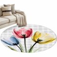 thumbnail image 1 of Colorful Tulips Round Area&nbsp;Rug 3ft Blue Red Yellow Floral Non-Slip&nbsp;Washable Circle Rugs Soft Felt Indoor Floor Mat for Bedroom Kitchen Living Room Bathroom, 1 of 9