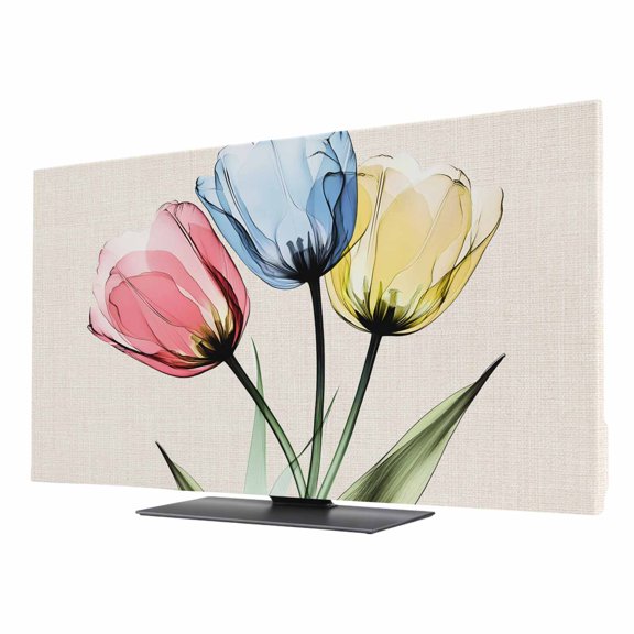 Colorful Tulips TV Dust Cover 65 Inch, Abstract Flowers Vintage Computer Monitor Cover Dustproof Stretchable Indoor TV Screen Protector for LED LCD Universal Monitors