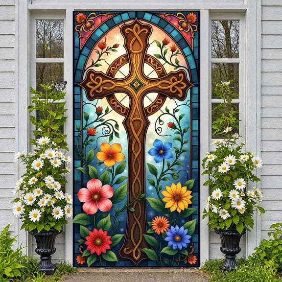 Colorful Tulips Tulip Banner Stained Glass Floral Display Vibrant Colors Green Leaves Spring Backdrop for Home Decoration Spring Party Photo Shoot Backdrop