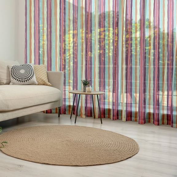 Colorful Tulle Curtains with Rod Pocket, Vertical Lines with Torn Paper Effect Tropical Colors Striped Pattern Summer Time, Sheer Drape for Wedding Party 2 Panels, 7 Sizes, Multicolor, by Ambesonne