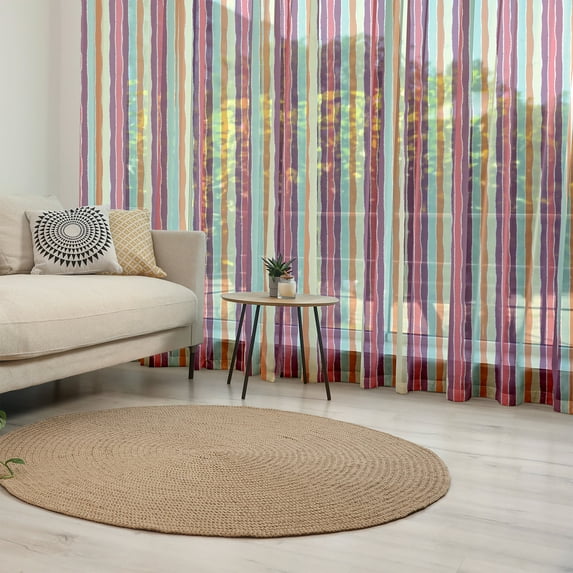 Colorful Tulle Curtains with Rod Pocket, Vertical Lines with Torn Paper Effect Tropical Colors Striped Pattern Summer Time, Sheer Drape for Wedding Party 2 Panels, 7 Sizes, Multicolor, by Ambesonne