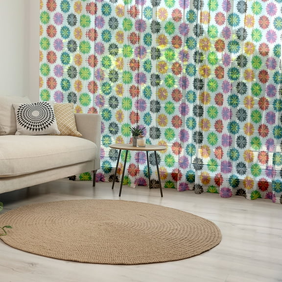 Colorful Tulle Curtains with Rod Pocket, Vibrant Colored Abstract Floral with Sharp Edges Summer Nature Inspired, Sheer Drape for Wedding Party 2 Panels, 7 Sizes, Multicolor, by Ambesonne