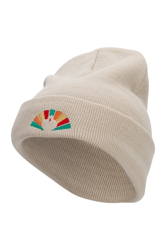 Colorful Turkey Embroidered 12 Inch Long Knitted Beanie - Birch OSFM