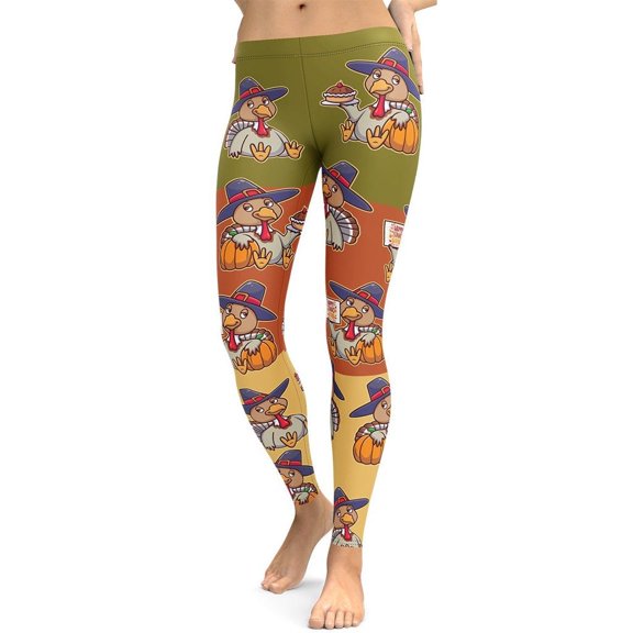 Colorful Turkey Print Leggings Size: M for Women | FIERCEPULSE