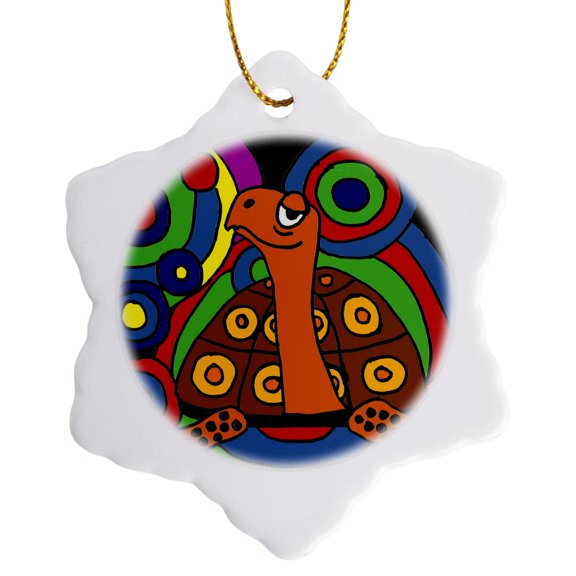 3drose, Colorful Turtle Art Abstract, 3 inch Snowflake Porcelain Ornament