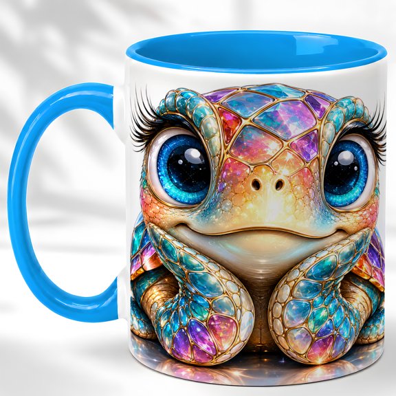 Colorful Turtle Coffee Mug, Whimsical Animal Mug, Ceramic 11 oz