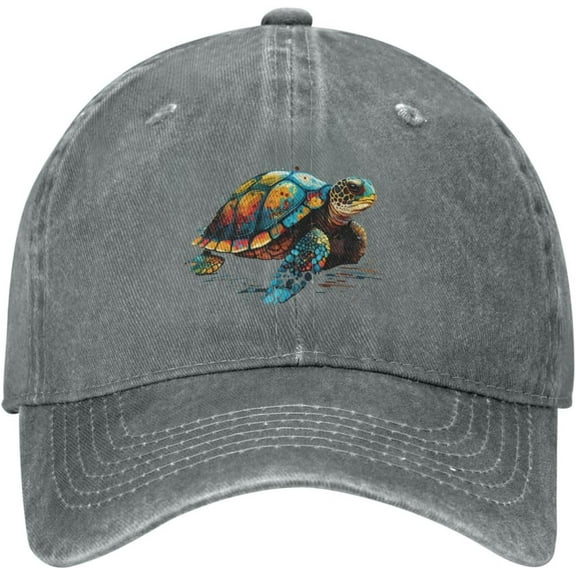 Colorful Turtle Distressed Adjustable Washed Denim Mens Dad Trucker Hat Baseball Ball Cap for Men