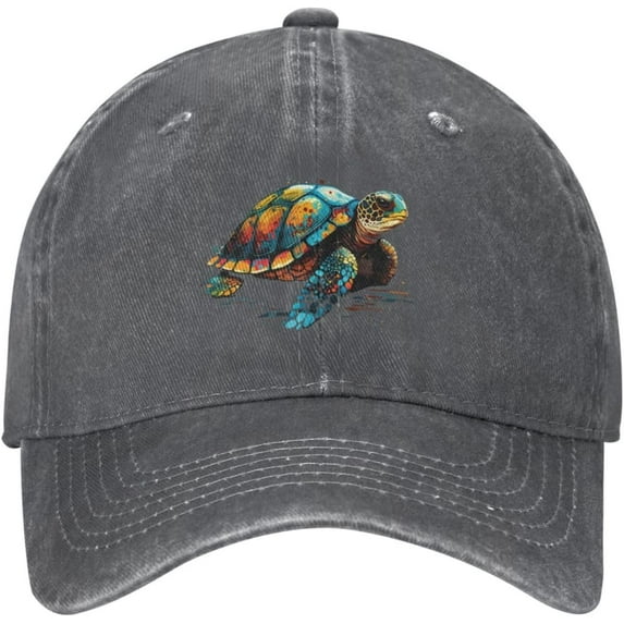 Colorful Turtle Distressed Adjustable Washed Denim Mens Dad Trucker Hat Baseball Ball Cap for Men