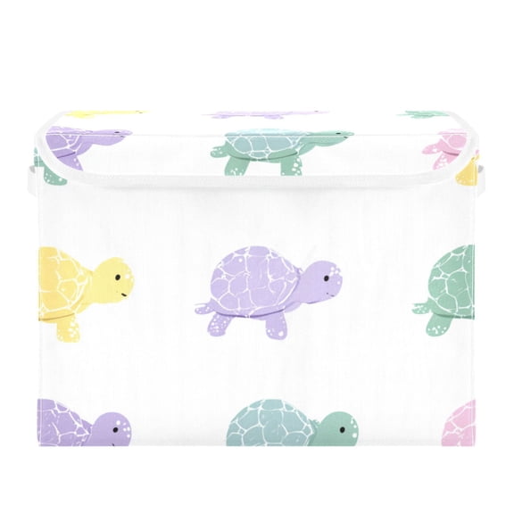 Colorful Turtles Cute Foldable Storage Bin with Lid and Handle Collapsible Storage Box 16.5 x 12.6 x 11.8 inches