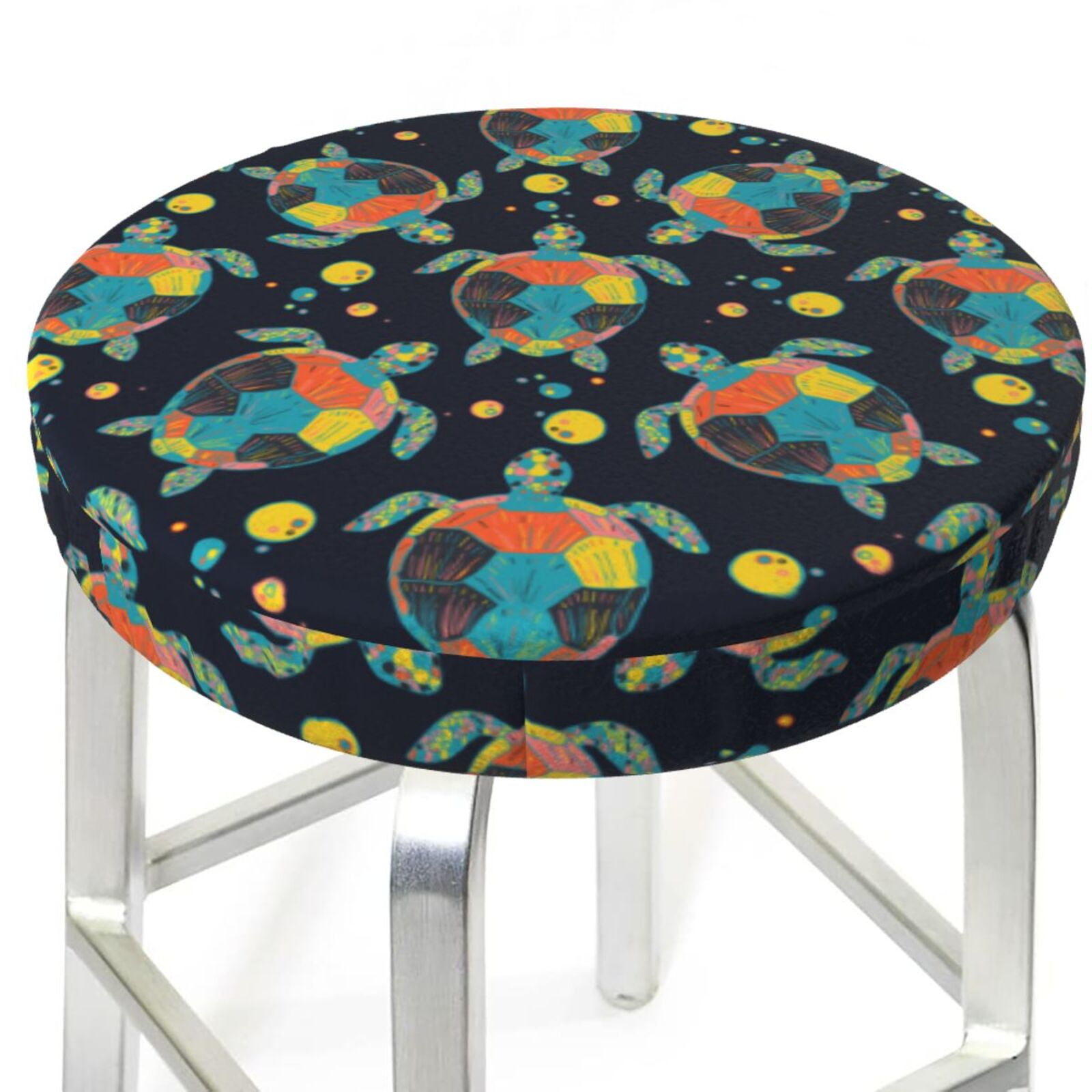 Colorful Turtles Round Bar Stool Covers, Soft Velvet Bar Stool Seat