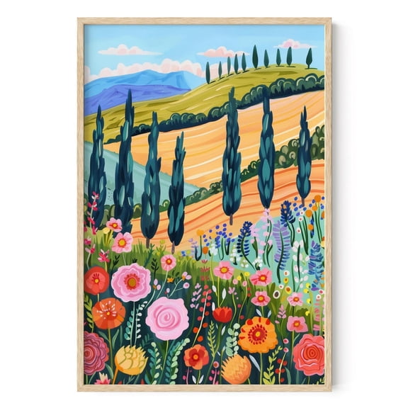 Colorful Tuscan Cypress Wall Art, Unframed Paper Poster 8x10in