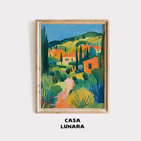Colorful Tuscan Landscape Print, Unframed Paper Poster 8x10in
