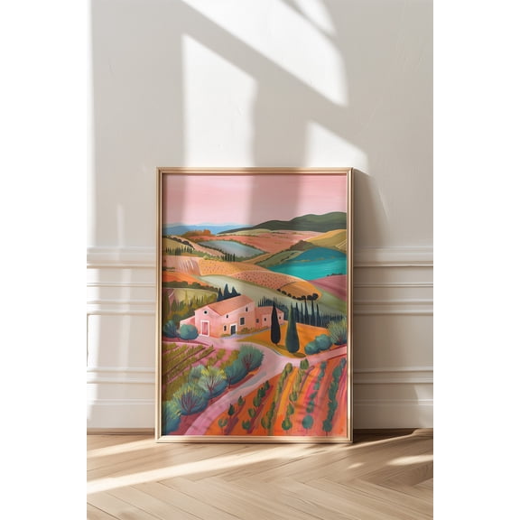 Colorful Tuscany Landscape Art Print Eclectic Wall Decor, Poster Only
