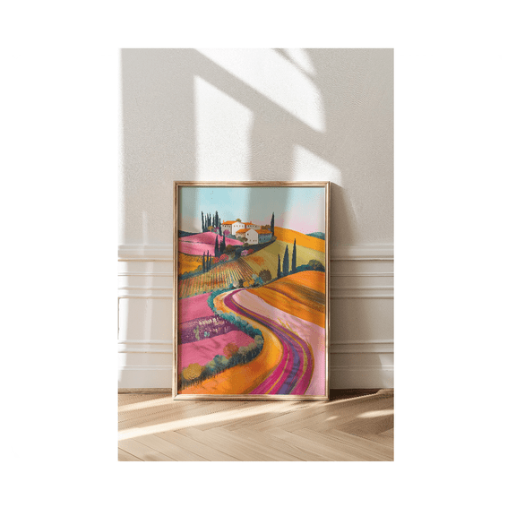 Colorful Tuscany Landscape Poster Eclectic Mountain View Home Decor Office Wall Art