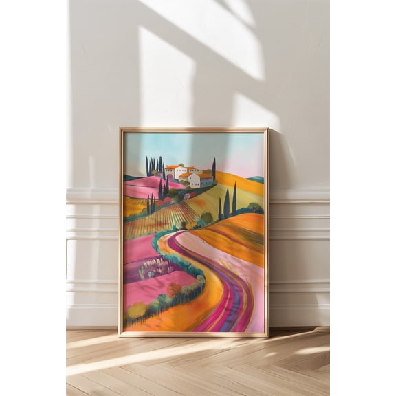 Colorful Tuscany Landscape Poster Eclectic Mountain View, Poster Only