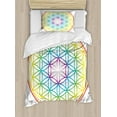 thumbnail image 1 of Colorful Twin Size Duvet Cover Set, Flower of Life Pattern Radiant Colors Cosmic Dimension Space Forms Artful Print, Decorative 2 Piece Bedding Set with 1 Pillow Sham, Multicolor, by Ambesonne, 1 of 3