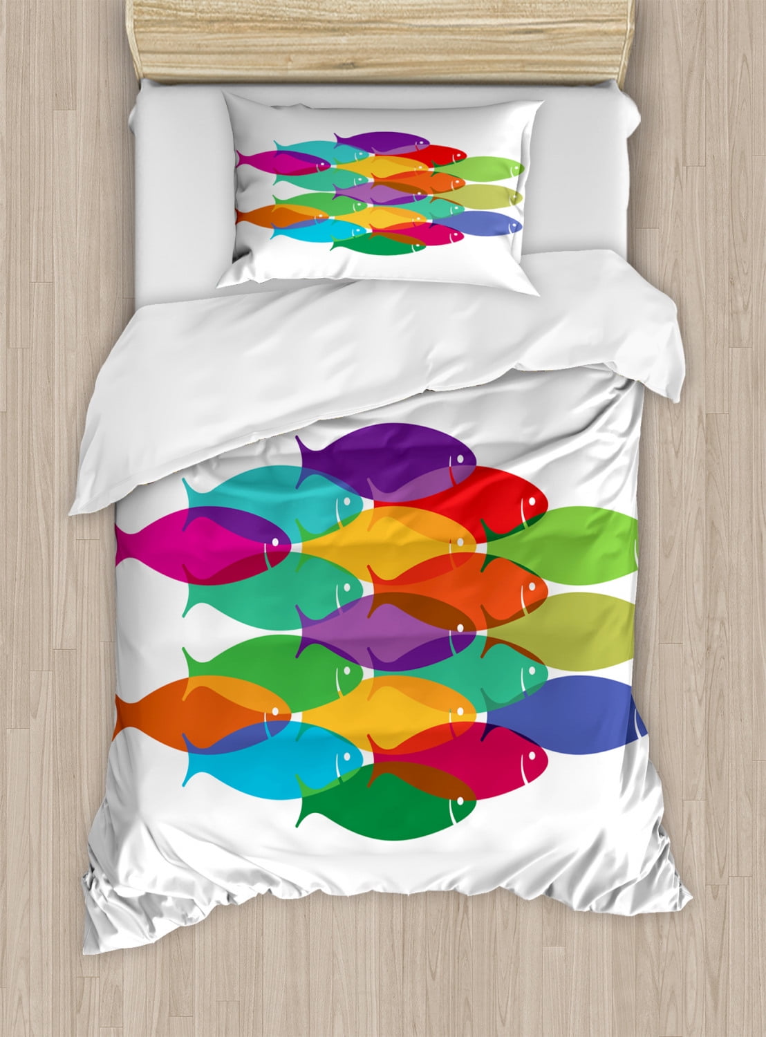 Colorful Twin Multicolor Fish Print Duvet Cover Set