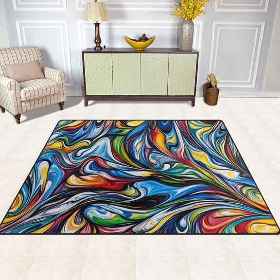 Colorful Twisted Dreams 63''x48'' Plush Memory Foam Bath Mat, Soft, Absorbent, Non Slip, Durable