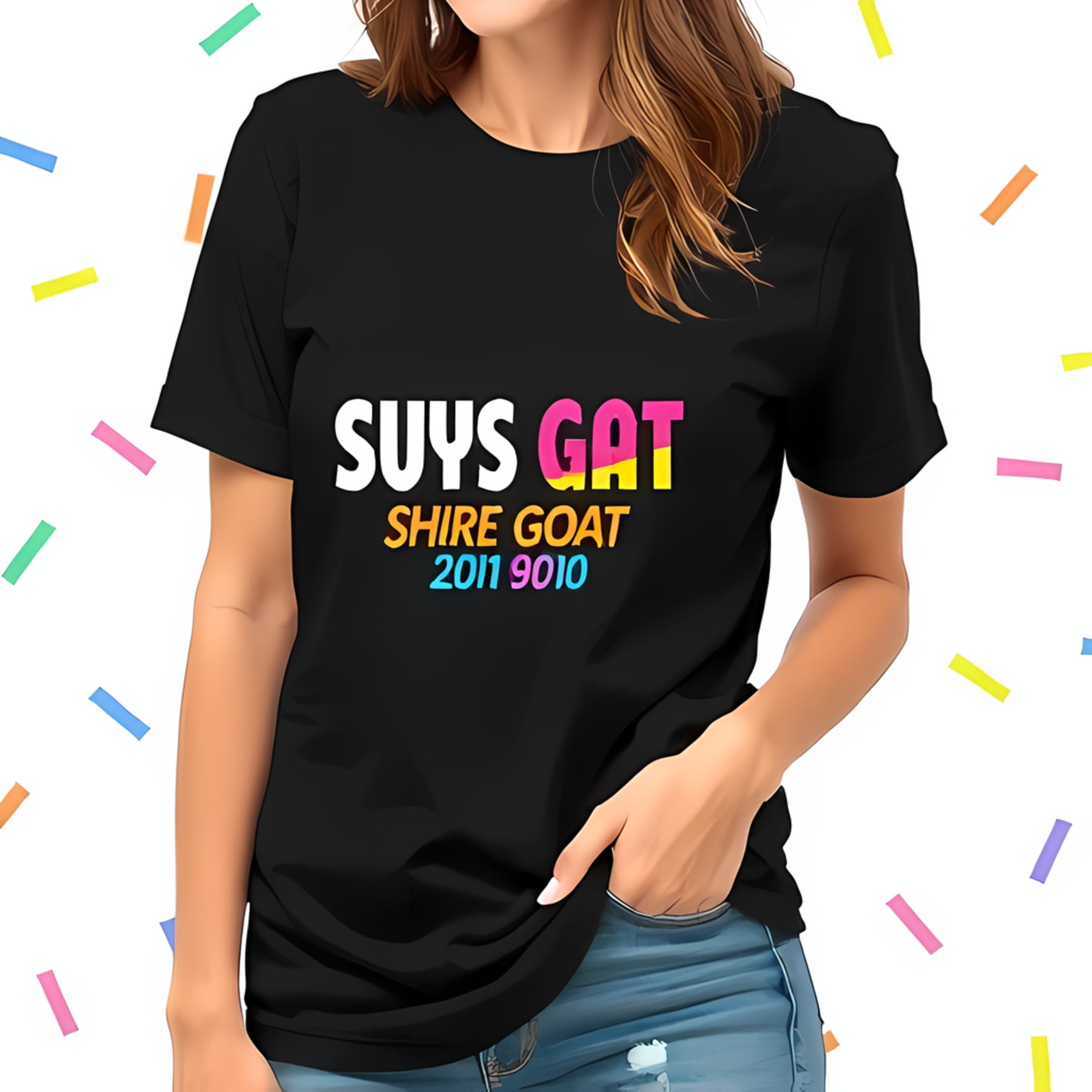 Colorful Typography Cotton Short Sleeve T-Shirt - " SUYS GAT SHIRE GOAT ...