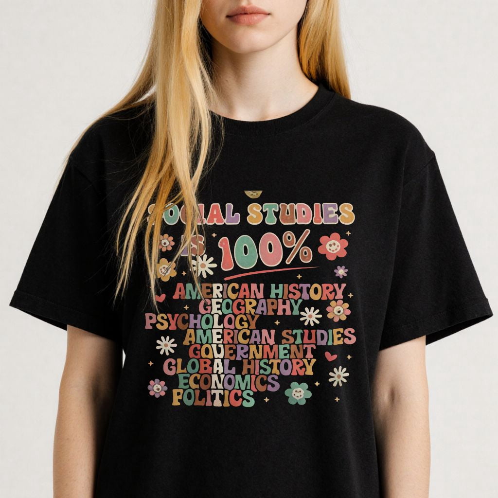 Study Tee Colorful Typography Graphic for Students Funny Social Studies Themed ...