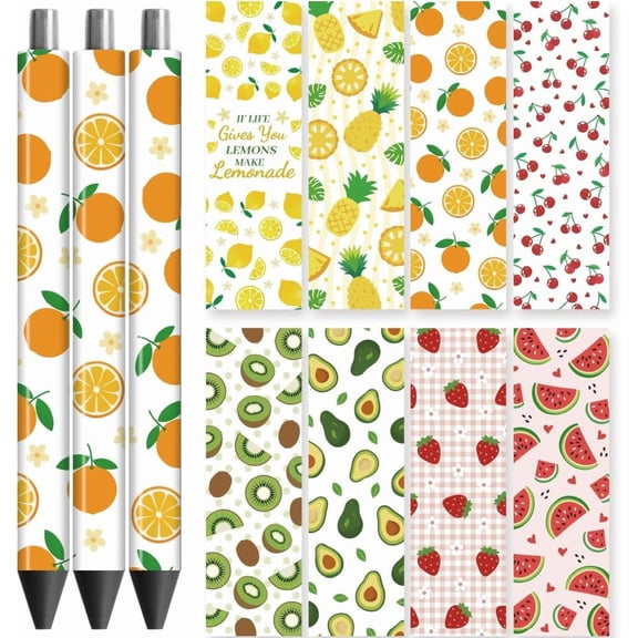 Colorful UV DTF Pen Wraps Transfer Sticker Decal Fruit Series - 48pcs Waterproof HD Print UV DTF Pen Adhesive Decals for Personalized DIY Pencil Pen Decorative Crafts Gifts Giving