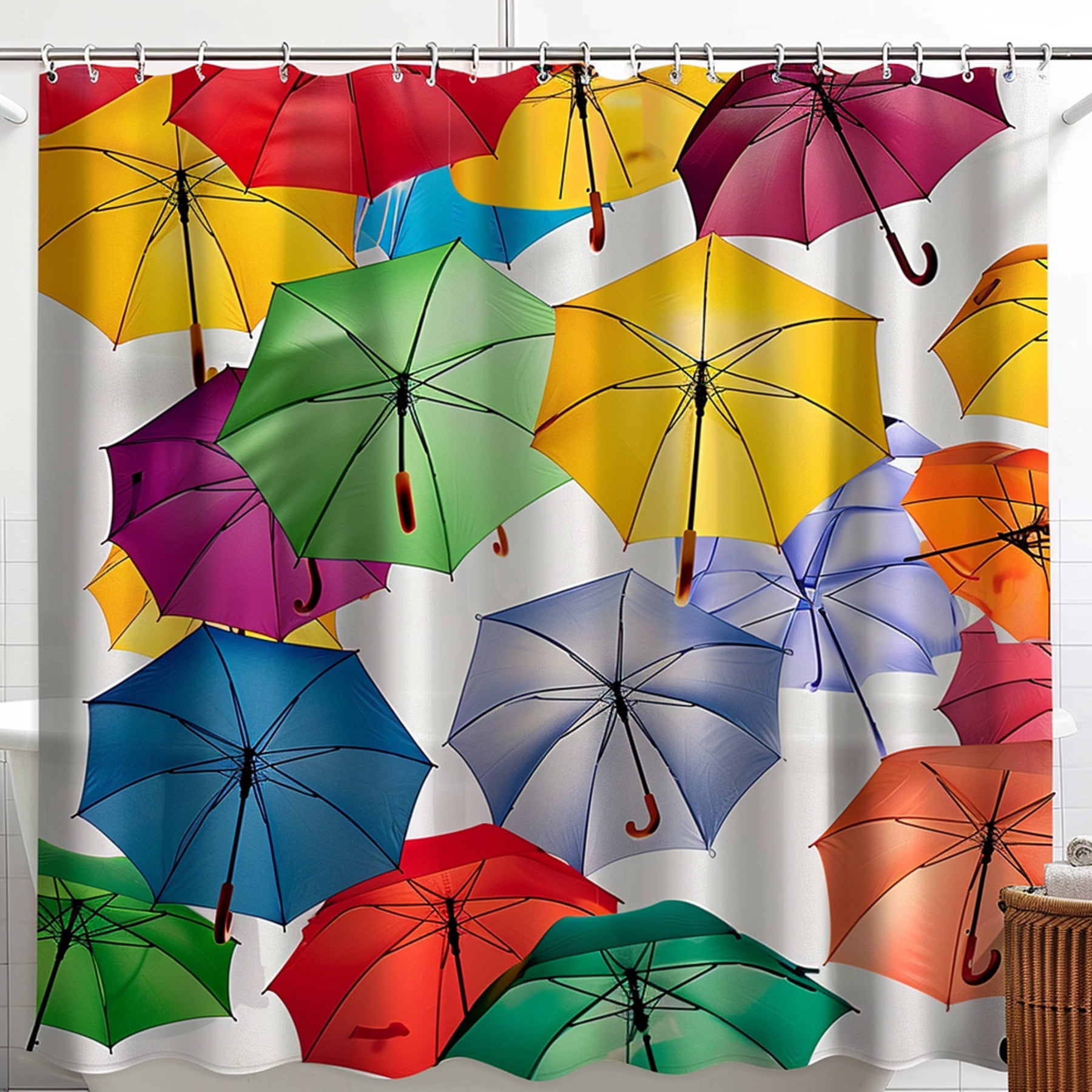 Colorful Umbrella Shower Curtain Vibrant Bathroom Decor with Floating