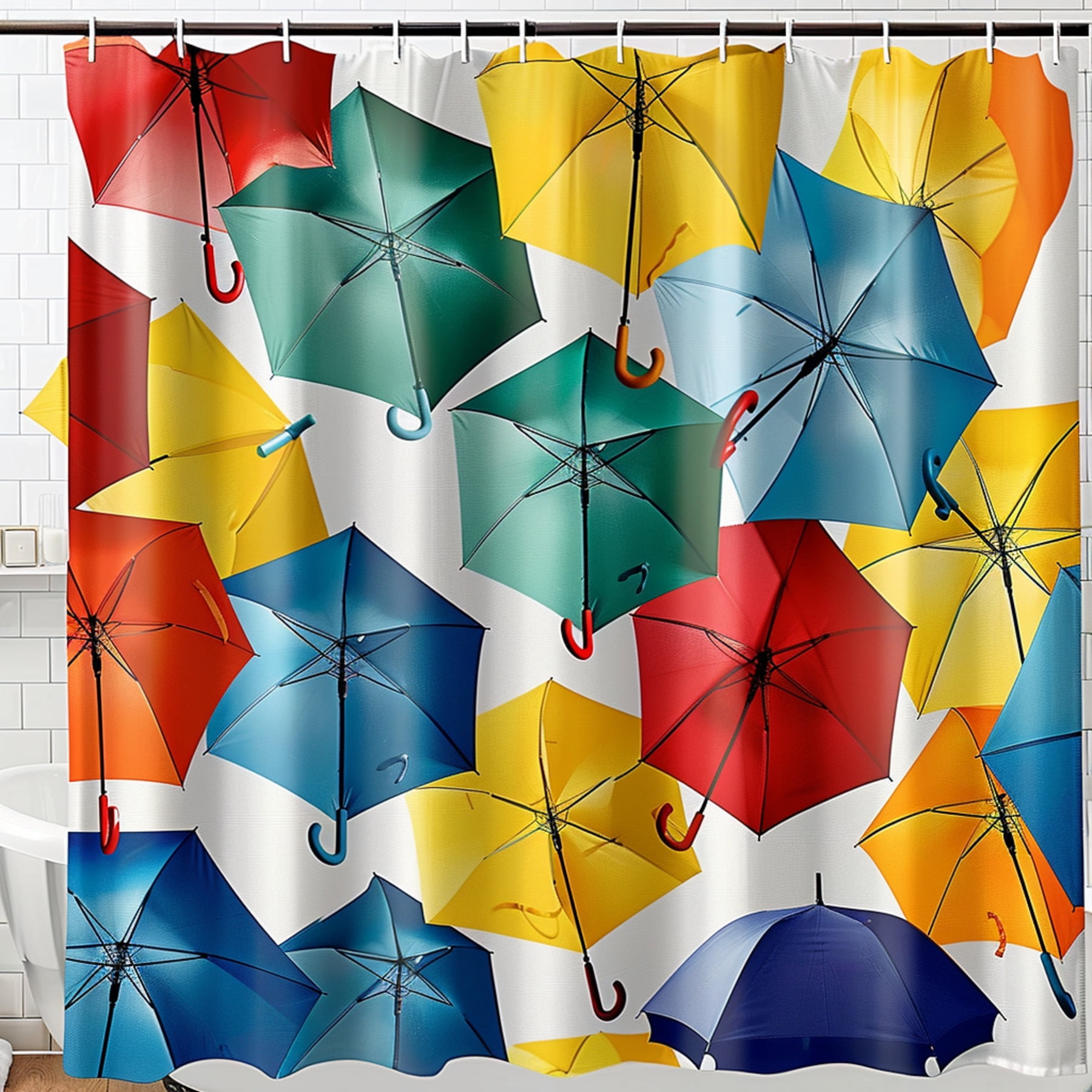 Colorful Umbrella Shower Curtain with Vibrant Design Multicolored
