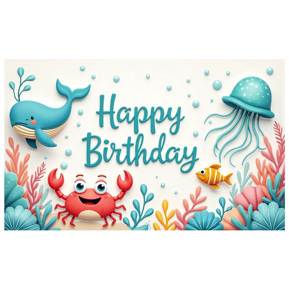 Colorful Underwater Animals Happy Birthday Banner for Kids Party Room Decoration Celebration Event
