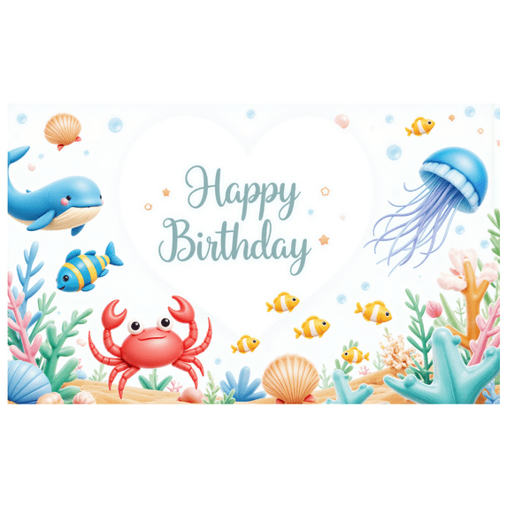 Colorful Underwater Animals Happy Birthday Banner for Kids Party Room Decoration Celebration Event