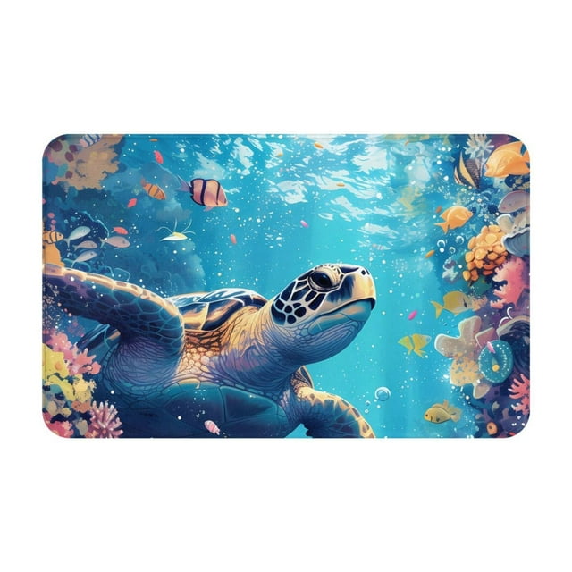 Colorful Underwater Plant Turtle Bathroom Rugs Non Slip Washable