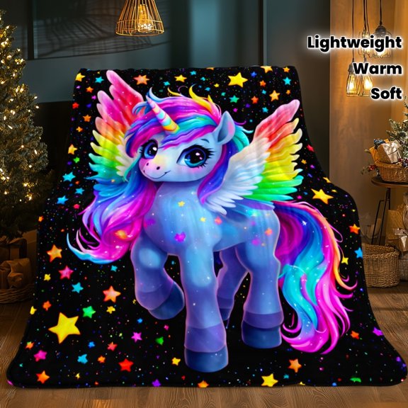 Colorful Unicorn Blanket Colorful Starry Sky Unicorn Print Portable Blanket 1pc Lightweight Throw for Sofa Bed Travel Camping Livingroom Office Couch Chair Bed Digital Printing Soft and Warm