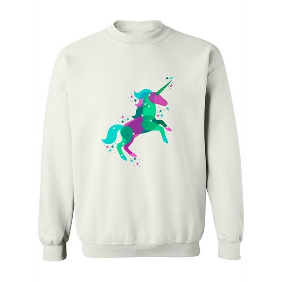 Colorful Unicorn Design Sweatshirt Women - Women Sweatshirt, White, Large