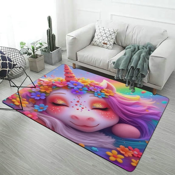 Colorful Unicorn Fantasy Art Carpet Style Living Room Bedroom Rug Soft Carpet Modern 3d Entry Door Mats Household 47x71inch