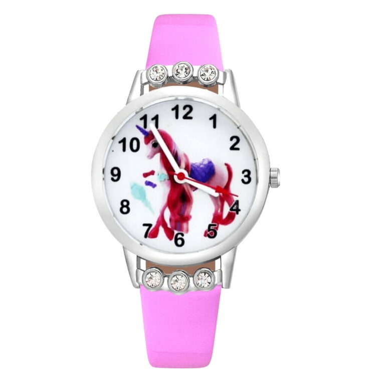Colorful Unicorn Girls Crystal Pink Band Fashion Style Watch W 243