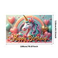 thumbnail image 1 of Colorful Unicorn Happy Birthday Banner Flowers Pastel Hearts for Kids Party Celebration Decoration, 1 of 7