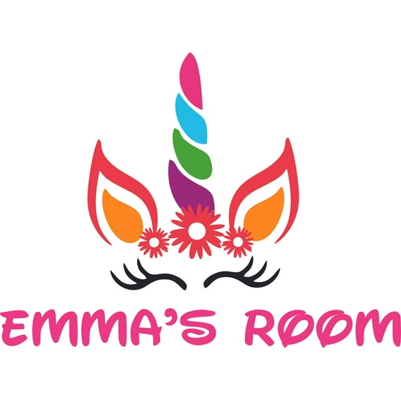 Colorful Unicorn Horn Flowers Girly Customized Wall Decal - Custom Vinyl Wall Art - Personalized Name - Baby Girls Boys Kids Bedroom Wall Decal Room Decor Wall Stickers Decoration Size (20x40 inch)