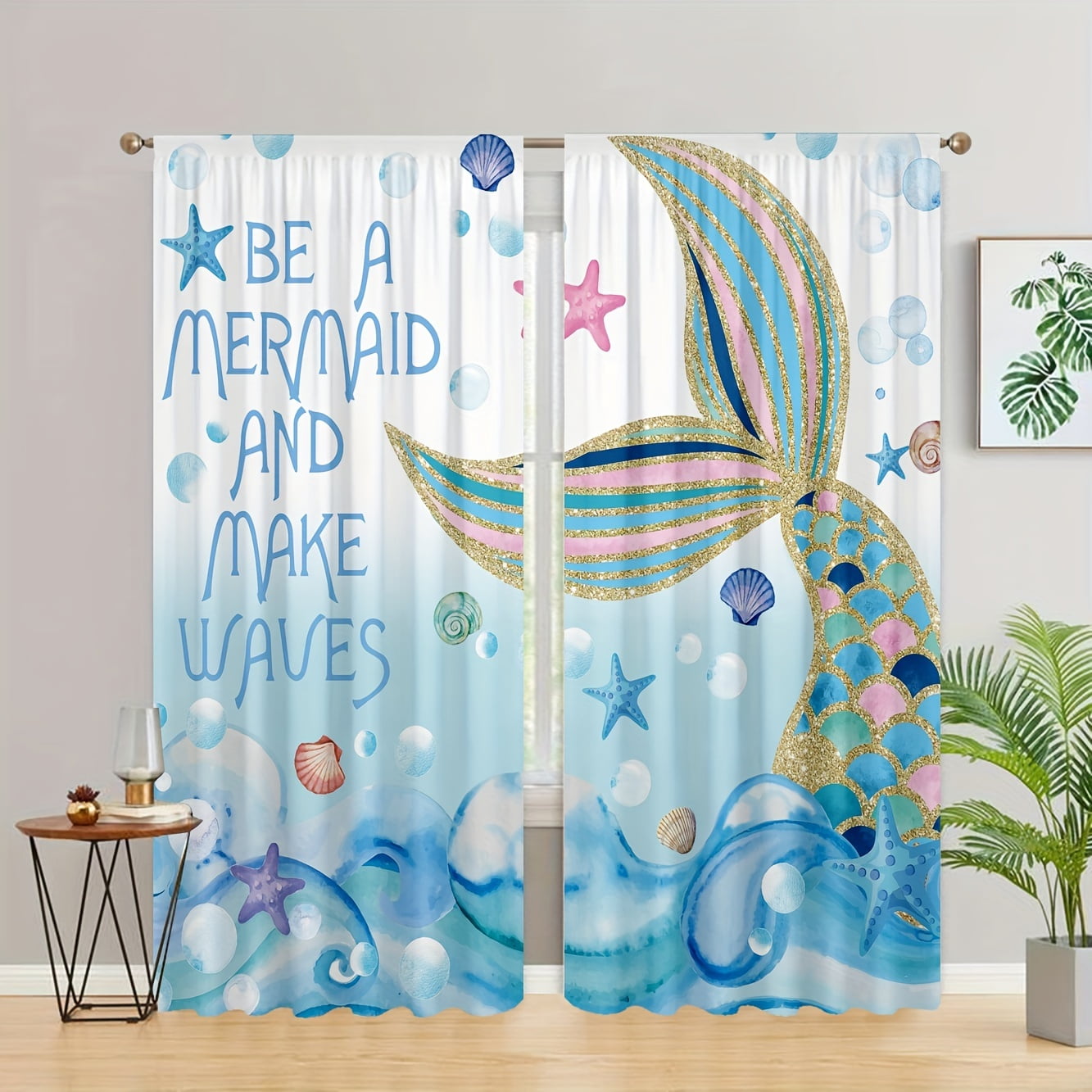 Colorful Unicorn Horse Mermaid Girl Children Window Curtain Blinds