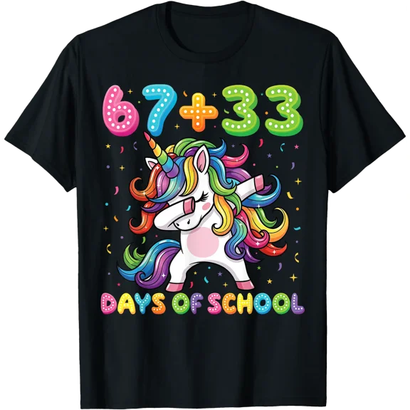 Colorful Unicorn Rainbow T-Shirt for Celebrating 67+33 Days of School Fun