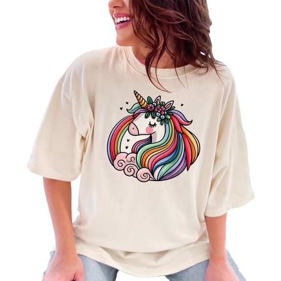 Colorful Unicorn Shirt Cute Rainbow Unicorn Tee Adorable Unicorn Graphic T-Shirt Women Men Kids Unicorn Lover Gift, Ivory Comfort Colors T-Shirt, Large