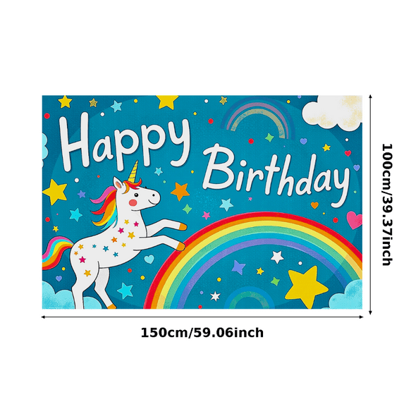 Colorful Unicorn Themed Happy Birthday Banner Background Backdrop Party Supplies Decorations for Birthday Parties Photography Props Kids Celebrations