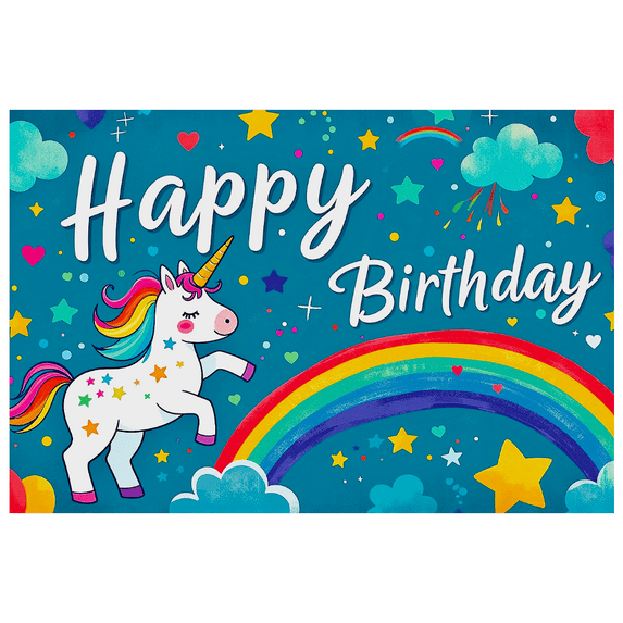 Colorful Unicorn Themed Happy Birthday Banner Background Backdrop Party Supplies Decorations for Birthday Parties Photography Props Kids Celebrations