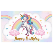 Colorful Unicorn Themed Happy Birthday Banner with Rainbows Clouds Hearts Stars Party Decorations Backdrop for Kids Birthday Party Photography Props Party Supplies Decor