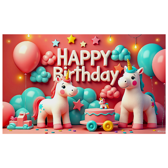 Colorful Unicorn Themed Happy Birthday Banner with Stars Clouds and Rainbow Background Party Decoration for Birthday Party Photography Props Backdrop Decorations