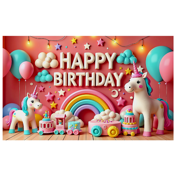 Colorful Unicorn Themed Happy Birthday Banner with Stars Clouds and Rainbow Background Party Decoration for Birthday Party Photography Props Backdrop Decorations