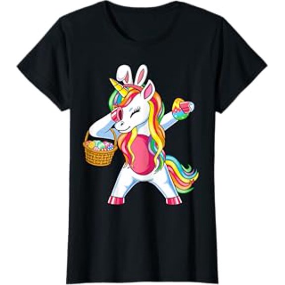 Colorful Unicorn with Basket Easter T-Shirt for Festive Spring Celebrations